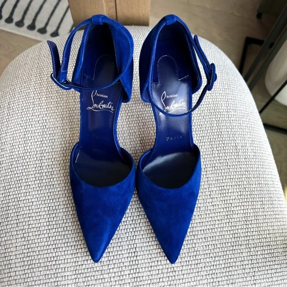Christian Louboutin Astrida Bride 100 Suede Pump in Blue Suede - Picture 2 of 7